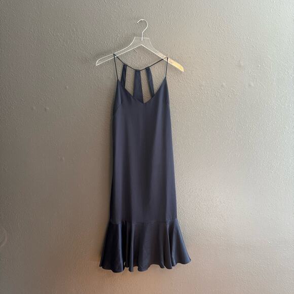 Lulus Alston Navy Blue Satin Midi Dress Size S - Picture 6 of 12